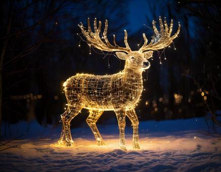 立派な角の電飾トナカイの写真
