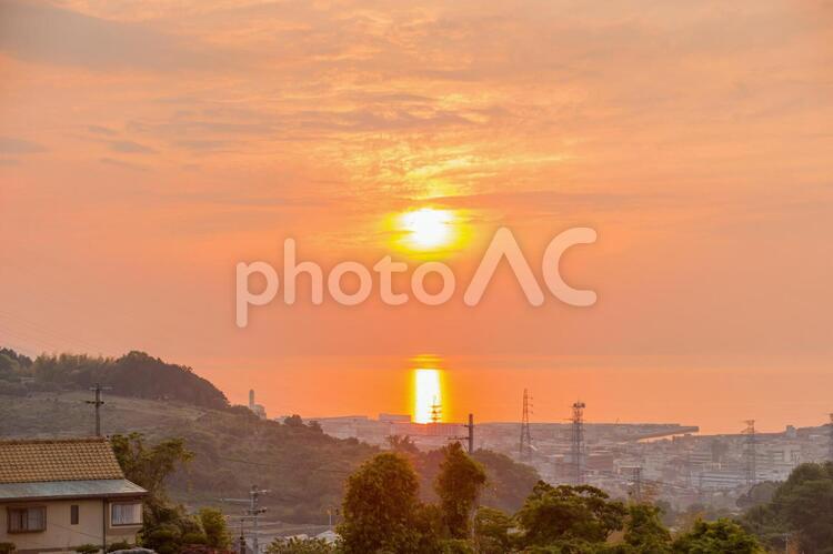瀬戸内の夕景 背景,夕陽,夕景の写真素材