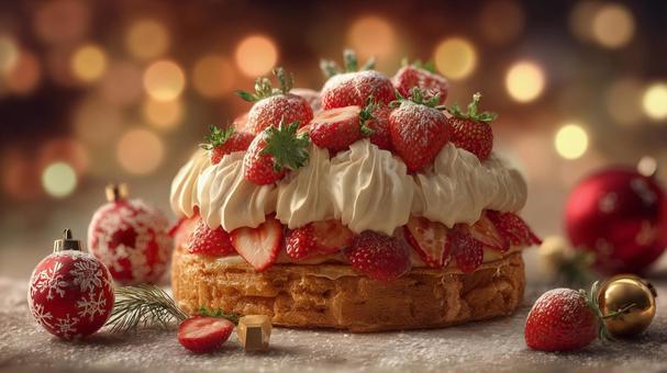彩る苺と生クリームのクリスマスケーキ 彩る苺と生クリームのクリスマスケーキの写真