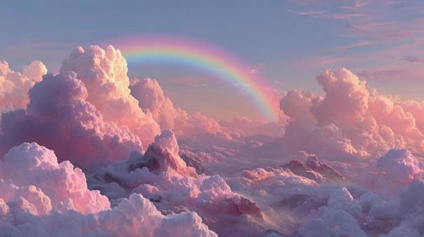 幻想的な空に広がる美しい虹と積乱雲 幻想的な空に広がる美しい虹と積乱雲の写真