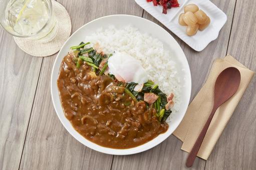 カレーライス　ほうれん草と玉子トッピング カレーライス,ほうれん草,トッピングの写真素材