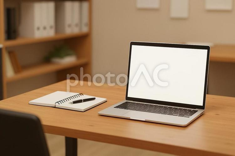 ノートパソコンとノートのあるデスク パソコン,ノート,ノートパソコンの写真素材