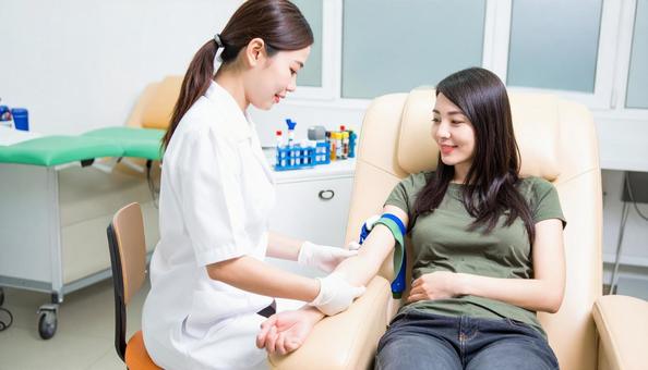 診察室で患者の腕に採血する医者 診察室で患者の腕に採血する医者の写真
