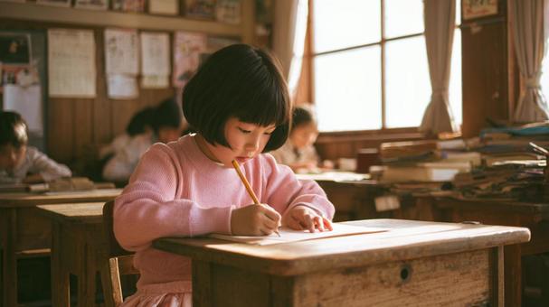 授業中の集中する子供の写真