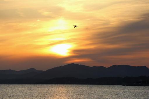 宍道湖の夕陽 宍道湖の夕陽 宍道湖,夕陽,夕暮れの写真素材