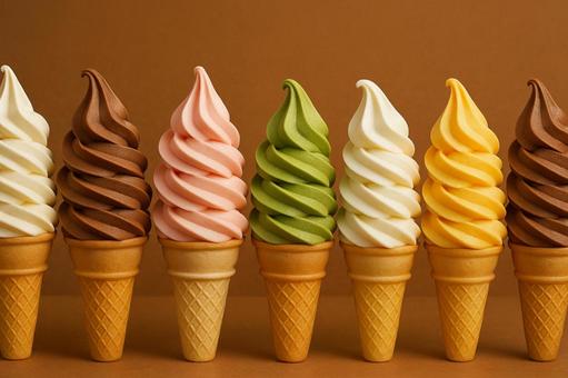 Various soft serve ice creams, soft cream, soft ice, corn, JPG