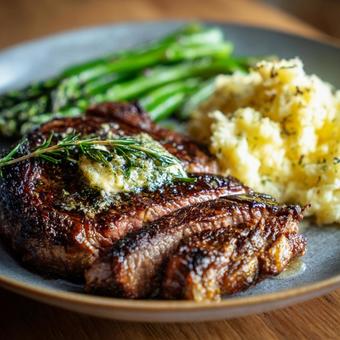 ステーキとバター、マッシュポテト添え ステーキとバター、マッシュポテト添えの写真