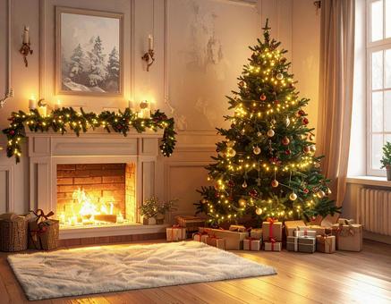 クリスマスツリーのある部屋 クリスマスツリーのある部屋の写真