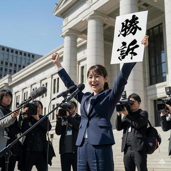 裁判所前で勝訴報告 裁判所前で勝訴報告の写真