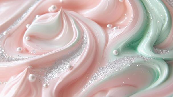 背景　緑とピンク色キラキラマーブルの写真