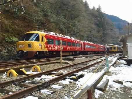 南海高野線の極楽橋駅に停車中の特急こうや 南海高野線,南海,南海電車の写真素材