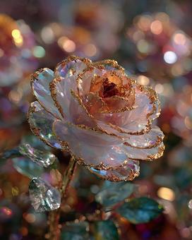 光をまとうガラスのバラの写真