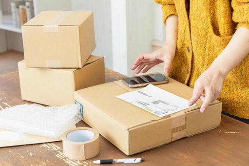 荷造りする女性の手元 荷造りする女性の手元 段ボール,荷造り,ガムテープの写真素材