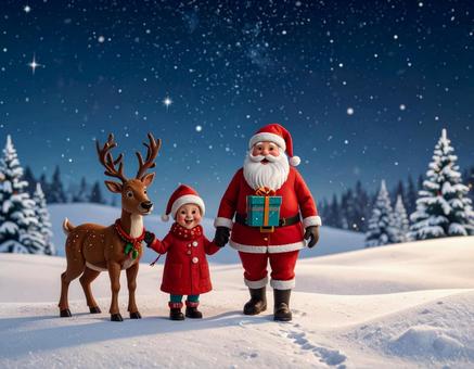 プレゼントを運ぶサンタクロースとトナカイ プレゼントを運ぶサンタクロースとトナカイの写真