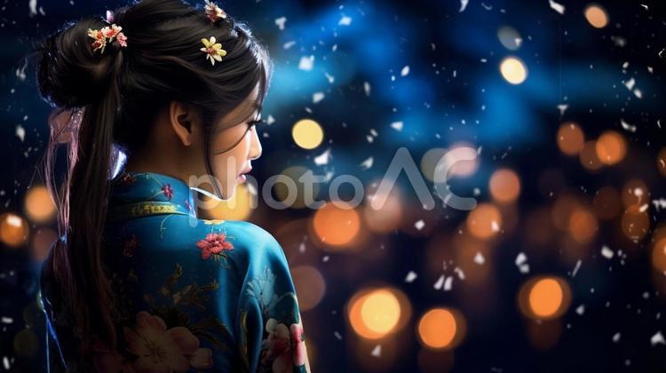 ライトアップを見つめる少女9 女性,若い女性,ライトの写真素材