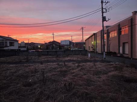 市街地の夕焼け 夕焼け,市街地,夕日の写真素材