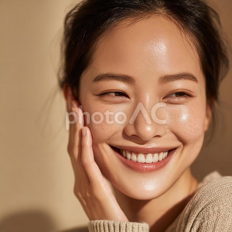 幸福感を表現する女性の笑顔 女性,アジア人,ポートレートの写真素材