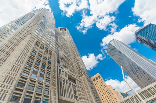 東京都庁と西新宿の高層ビル群 西新宿,東京都庁,高層ビルの写真素材