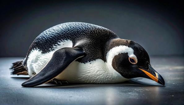 昼寝するペンギンの横顔 昼寝するペンギンの横顔の写真