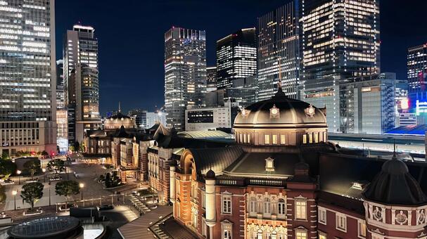 夜の東京駅　丸の内駅舎　2 東京,東京駅,丸の内の写真素材