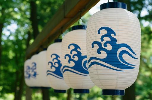 夏の提灯 青 波模様 夏の提灯 青 波模様の写真