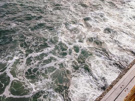 Photo, wave, white waves, wood deck, 