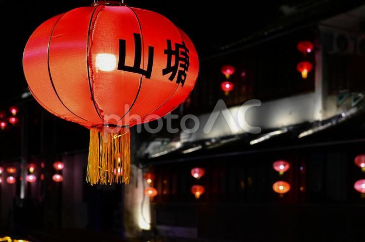 蘇州・七里山塘（山塘街）の夜景 蘇州,山塘街,夜景の写真素材