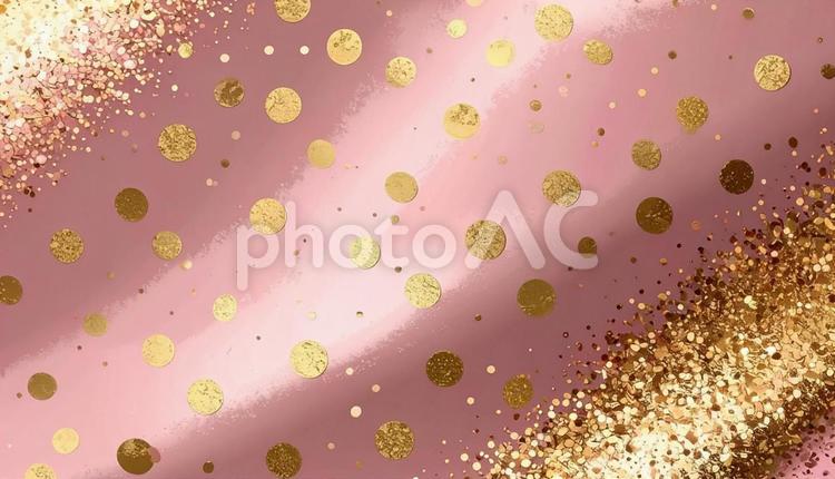 ピンクゴールドの背景に金箔の水玉 ピンクゴールド,金箔,金属の写真素材