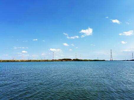 青空と長良川 空,川,河川の写真素材