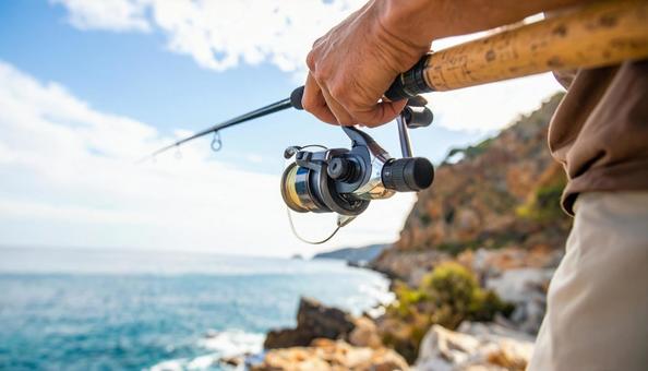 釣り竿を持っている男性の手 釣り竿を持っている男性の手の写真