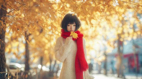 秋色に染まる少女の写真