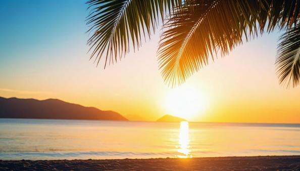 絶景 南国リゾート 海岸 砂浜 夕陽 絶景 南国リゾート 海岸 砂浜 夕陽の写真