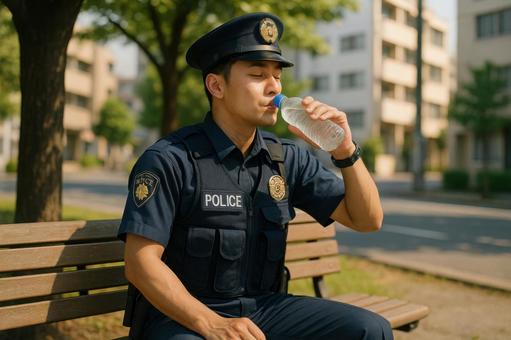パトロール帰りの警察官の休憩 パトロール帰りの警察官の休憩の写真