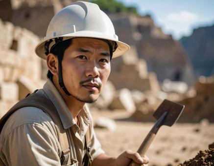 古代遺跡を発掘調査する考古学者 古代遺跡を発掘調査する考古学者の写真