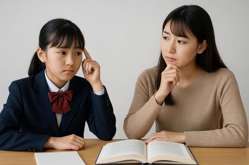 勉強中の先生と生徒 勉強中の先生と生徒の写真