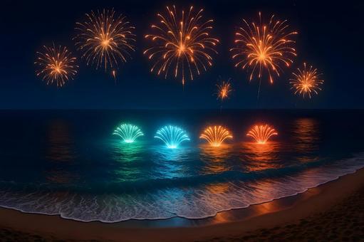 海辺に咲く夜の花火 海辺に咲く夜の花火の写真