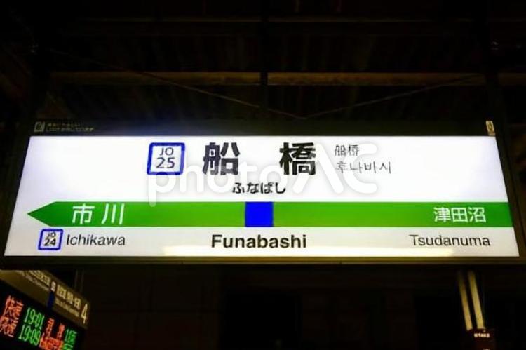 JR総武線快速　船橋駅（駅名標） 船橋駅,総武線快速,駅名標の写真素材