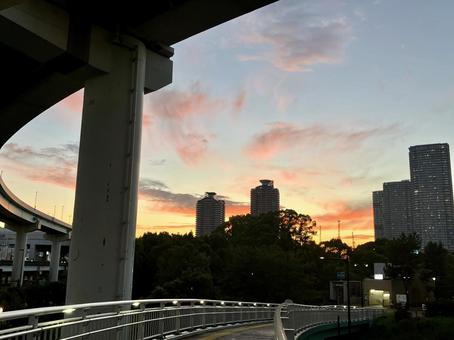 ビルと夕暮れ ビルと夕暮れの写真