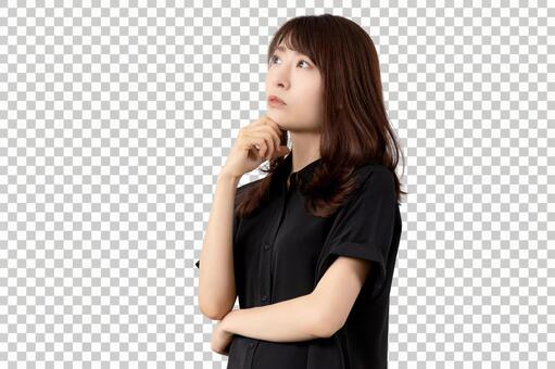 考えごとをする女性 背景透過PSD 女性,人物,考えるの写真素材