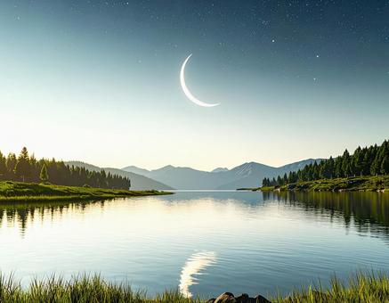 美しい月夜の風景 穏やかな湖 美しい月夜の風景 穏やかな湖の写真