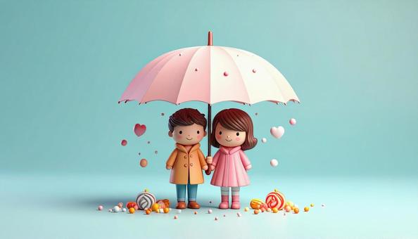 相合傘のかわいい子供の人形 相合傘のかわいい子供の人形の写真