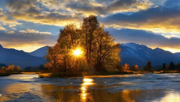 beautiful autumn sunrise, JPG beautiful autumn sunrise, autumn, chuan, nostalgic, JPG