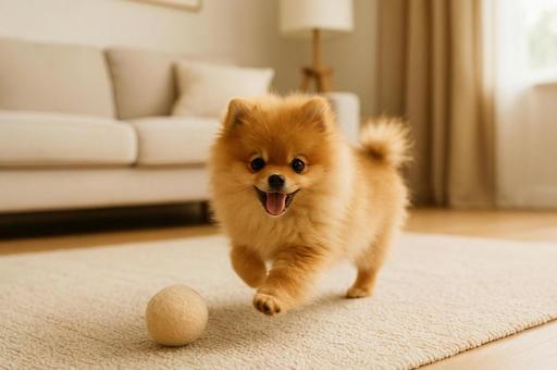 部屋で遊ぶポメラニアン1の写真