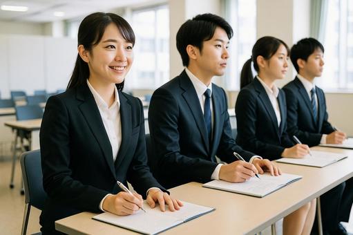 企業説明会で話を聞く就活生 企業説明会で話を聞く就活生の写真
