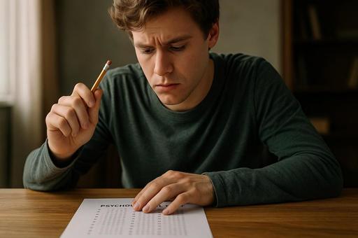 心理テストに挑む受験者の写真