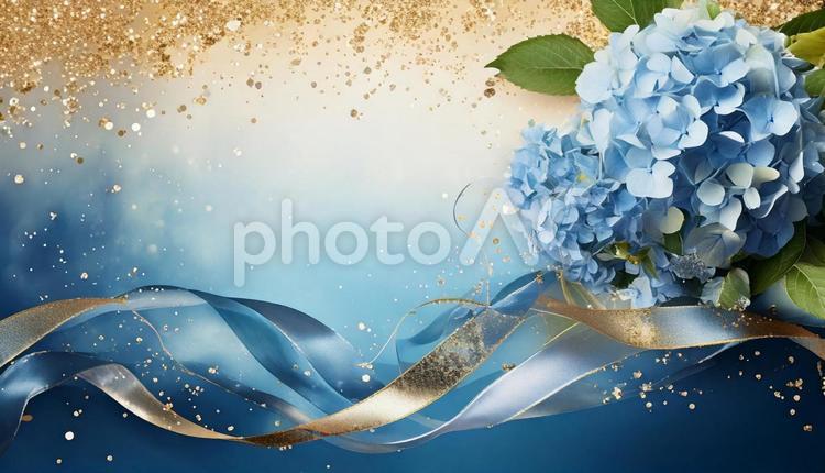 アジサイと金色の輝き：優雅な背景 アジサイ,紫陽花,花の写真素材