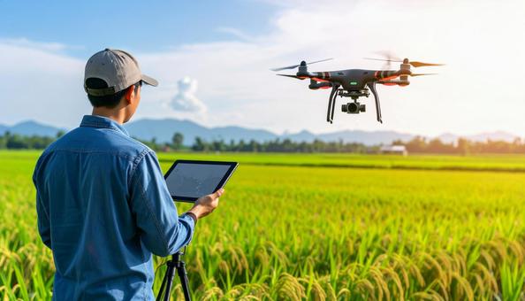 ドローンを操作する農家の写真
