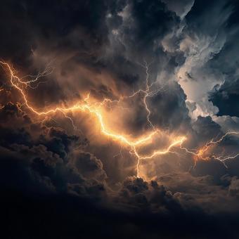 激しい雷光が走る嵐の空 激しい雷光が走る嵐の空の写真