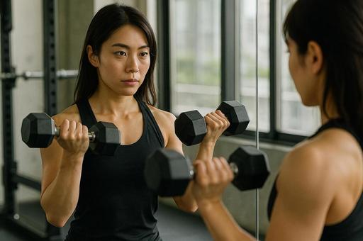 ジムでのエクササイズ中の女性 ジムでのエクササイズ中の女性の写真