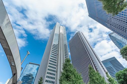 西新宿の高層ビル群と青空 西新宿,高層ビル,青空の写真素材